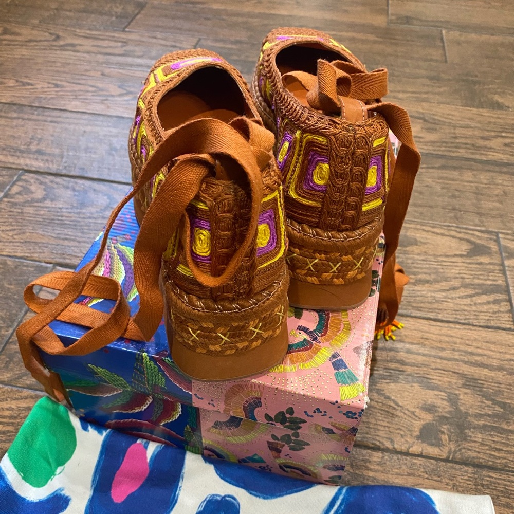 FARM Rio Brown Platform Espadrilles with Yellow & Purple Accents - Picture 5 of 16